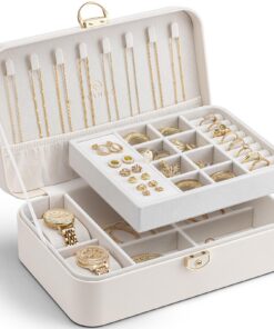Vlando Doppelschicht Schmuckschatulle für Damen Beige Vlando Abschließbare Schmuckkästchen für Schmuckkissen Vlando Schm