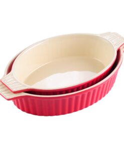 MALACASA 2-TLG. ovale Porzellan Auflaufformen mit Griffen: 35 cm (1,5L) + 31 cm (1180 ml) für 2–4 Personen – Lasagne & A