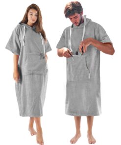 CalmyBEACH Surf Poncho 100% Baumwolle - Badeponcho Damen Herren Strand mit Kapuze & Reißverschlussfach