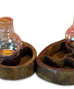 Kinaree Holz Windlicht mit Schale - Teak Schale mit Windlicht - 15 cm Snack Schale für Innenausgänge (Braun - Mitte) K