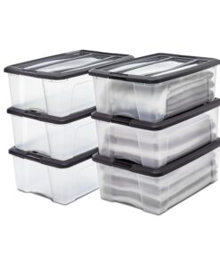 Iris Ohyama NTB-30 Aufbewahrungsboxen, 30L, BPA-freies Plastik, 6er-Set, Schwarz, Büroorganisation, Sicherer Verschluss,
