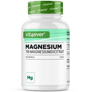 Magnesiumcitrat - 365 Kapseln - Für Veganer - Hochdosierte 360 mg elementares Magnesium pro Portion - Laborgeprüft - Kei