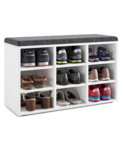 KOMTO Schuhbank mit Sitzfläche Weiß - Ideal für Familien bei Garderobe und Flur | KOMTO Schuhregal Weiß 80 x 50 x 30 cm