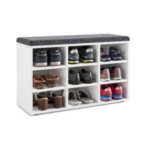 KOMTO Schuhbank mit Sitzfläche Weiß - Ideal für Familien bei Garderobe und Flur | KOMTO Schuhregal Weiß 80 x 50 x 30 cm