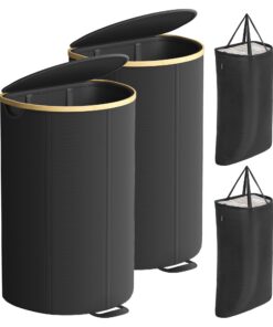 SONGMICS Wäschekorb 2er Set für Schlafzimmer und Wohnzimmer mit tintenschwarz-naturbeigen Deckel ZH2506009 SONGMICS Wä