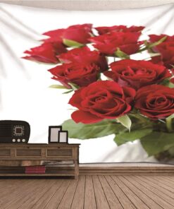 CEVAN Rose Wandteppich Wanddekoration Weiß Rot 300x250cm Küche Home Strandtuch