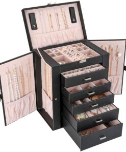 ProCase große Schmuckkästchen -_ssliefe-Schmuckaufbewahrung mit 6 Schichten, Ohrringhalter und Uhrenkissen - Jewelry Org