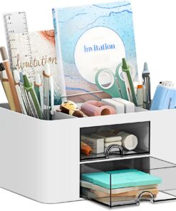 PAMIYO Multifunktional Schreibtisch Organizer Weiß für Zuhause Schule Multifunktionales Kunststoff"text" Schreibtischsys