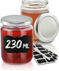 Praknu Marmeladengläser 230 ml - 25 Stück Luftdicht mit Etiketten & Stift