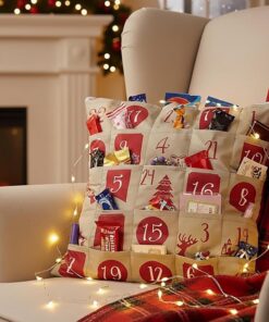 KAMACA Adventskalender Kissen 40x40 cm, wiederverwertbarer Stoff, 24 Taschen zur individuellen Befüllung, modernealterna
