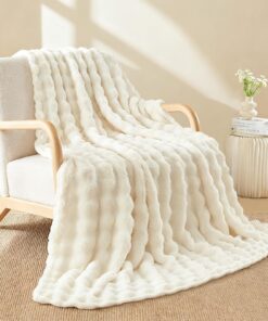 Kuscheldecke Warme FlauschigBubble Decke für Wohnzimmer und Schlafzimmer Weiche Aesthetic Blanket Beige 150x200 cm