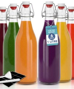 HEFTMAN 1L Glasflaschen mit Luftdichtem Verschluss - 6er Pack Transparent für Kombucha, Wein & Öl
