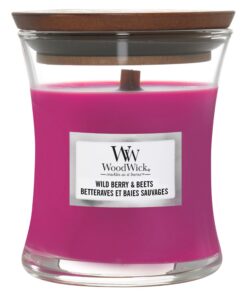 WoodWick Wild Berry & Beets mittelgroße Duftkerze im Sanduhrglas mit knisterndem Docht | Brenndauer bis zu 20 Stunden