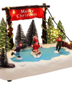 Spetebo LED Weihnachtsdorf - Winterlandschaft mit Eisbahn - decoration für Innen - 19 cm - beleuchtete Weihnachtdekorati