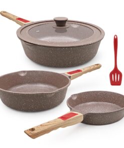 **Keramik Pfannenset für den gesamten Kochabend - Antihaft, Backofen und Spülmaschine friendly, 20/24/28 cm, Braun** |