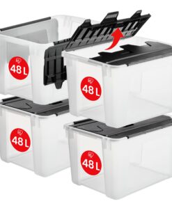 Iris Ohyama Kunststoff-Aufbewahrungsbox 4er-Set 48L Transparent BPA-frei Griffen Stapelbarnestbar Solide Organisation Sc