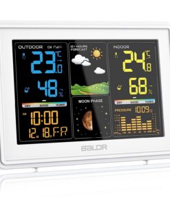 BALDR Wetterstation Funk mit Außensensor - Digital Farbdisplay Wettervorhersage Barometer