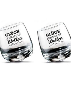 Stützflasche Wackelglas Glück kommt in Wellen 2er-Set 46906 '+' '+' '+' Glücksbringer Glaskrug Feste Konstruktion Traume