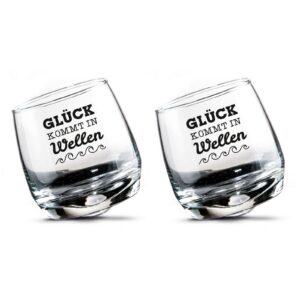 Stützflasche Wackelglas Glück kommt in Wellen 2er-Set 46906 '+' '+' '+' Glücksbringer Glaskrug Feste Konstruktion Traume