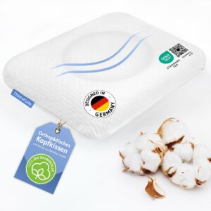Orthopädisches Kissen ELORA Ergonomisches HWS-Nackenkissen, Memory Foam Kopfkissen, 100% Bio-Baumwolle Bezug, ideal für
