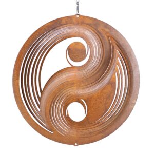 CIM Edelrost Windspiel Yin Yang 250 cm inkl. Kugellagerwirbel Haken Nylonschnur attraktive Rost Dekoration