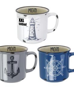 com-four® XXL Kaffeebecher aus Porzellan 500 ml - 3er Set für Zuhause & Büro (weiß/blau/grau)