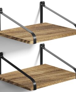 Love-KANKEI Wandregal Schwarz Holz Metall 2er Set 42x31x18 cm Schweberegal für Küche Wohnzimmer Bad Schlafzimmer