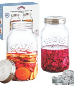 KILNER Fermentier Set 2x 1 Liter Glas mit Gärungsdeckel | Einfaches Fermentieren von Sauerkraut & Kimchi