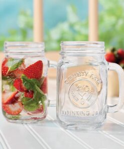 PIQIUQIU 2er Set Mason Jarr Trinkgläser, 450ml/16oz, für Küche und Party, wiederverwertbar, mit Henkel und Deckel