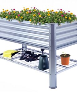 Metall Hochbeet 120×60×80 cm für Gemüse und Blumen (mit Ablage) Galvanisiertes Hochbeet 120×60×80 cm für Pflanzen (mit A