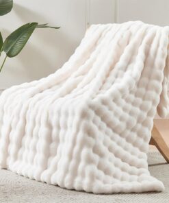 Lingky Kuscheldecke Flauschig - Weich undWarm fürs Wohnzimmer und Sofa, 100x160cm Weiss, OEKO-TEX Standard 100