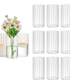 Glasseam Klare Gerippte Glasvasen 12er Großpackung Schwimmende Kerzenhalter für Hochzeit Tischdeko