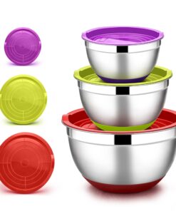 Joyfair Rührschüssel Set - 3-teilige Edelstahl Schüssel mit Luftdichtem Deckel & Rutschfestem Boden - Küche/Backen/Zuber