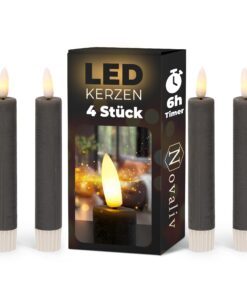 Novaliv Stabkerzen LED mit Timer für Indoor Raum Dekoration ECHTWACHS 15cm Höhe 2 AAA Batterien notwendig FLACKERNDEN FL