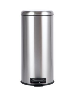 Amazon Basics Edelstahl Tret-Mülleimer 30L rund Satin – hands-free für Küche