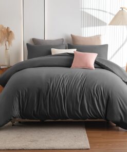 Soifox Bettwäsche bügelfrei & knitterfrei - Mikrofaser Bettwäscheset Grau Anthrazit 220x240 für Erwachsene - 2er Set mit