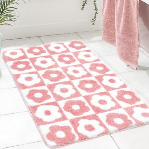 Homantic Pinker Badezimmerteppich, superweich, niedliche Badematte für Badezimmer, Blumenmuster, 50x80cm