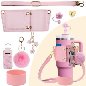 SHEGZHUC Stanley Cup Zubehör, Leder Wasserflasche Verstellriemen, Rosa