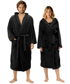 HOMELEVEL Kuschelweicher Mikrofaser Bademantel Unisex - Reise- & Saunamantel mit Kapuze OEKO-TEX
