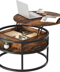 YITAHOME Couchtisch Rund mit Hebeplatte für Home Office | YITAHOME Wohnzimmertisch Rund mit verstecktem Ablagefach | YI