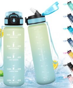 HoneyHolly Trinkflasche 1L BPA-Frei Auslaufsicher mit Strohhalm für Sport Fitness Laufen