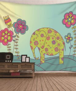 CEVAN Blumenelefant Wandteppich Cute Natur XXL 100x70cm Wanddekoration Home Strandtuch