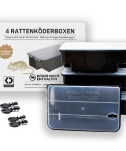 Giftdiscount Köderfalle - 4 Abschließbare Köderboxen, kindersicher, wetterfest & mit Warnaufkleber