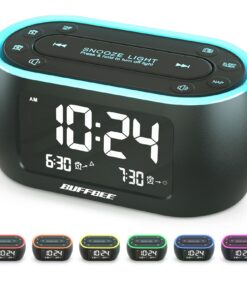 BUFFBEE Nachttisch-Wecker-Radio mit 7-Farben Dual-Alarm USB-Ladegerät FM-Radio Batterie-Backup