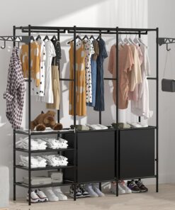 **Robuster Metall-DIY-Kleiderschrank für Schlafzimmer - Freistehend mit faltbarem Design und Canvas-Regalen** | **Freis