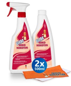 Ultra Profi-Entferner, starke Reinigung gegen Nikotin & Vergilbung, 2x500ml mit Reinigungstuch für Raucher Ultra Profi-