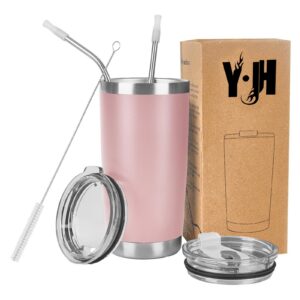 Y·J&H 20oz Doppelwandiger Autobecher, Edelstahl, BPA Free - Rosa für Reisen und Sport