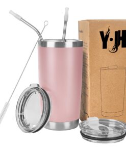Y·J&H Doppelwandiger Vakuum Autobecher, BPA Free, Rosa - 20oz (550ml) Kaffee to Go mit Thermospektrum