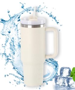 ZPSHYD Groß 40oz Thermobecher aus Edelstahl Cremeweiß Auto-Kaffeetasse Vakuumbecher mit Deckel und Strohhalm