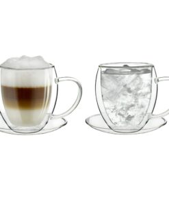 Creano doppelwandiges Thermoglas, großes hitzebeständiges Teeglas BZW. Kaffeeglas aus Borosilikatglas, 2er-Set, 250ml, T